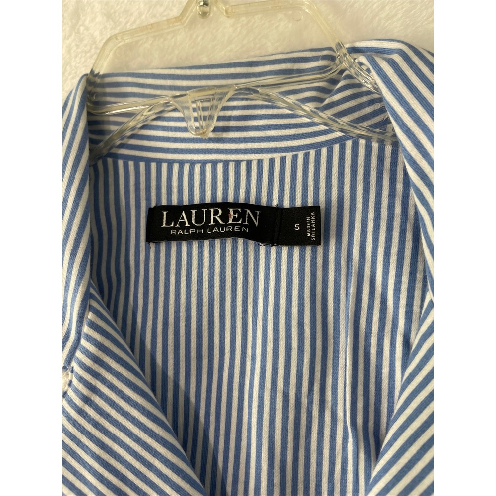 RALPH LAUREN Women's Size S White Blue Pinstripe Capri Pajama 2 Pc 100 % Cotton - Picture 5 of 7